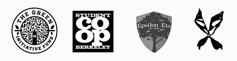 logos for The Green Initiative Fund, The Berkeley Student Cooperative, Epsilon Eta, and the Kingman Hall Creek Restoration Project